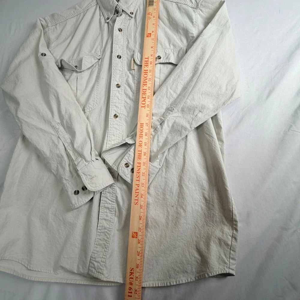 Tag Safari Button Down Shirt Size L Beige Long Sleeve Vented Back Utility